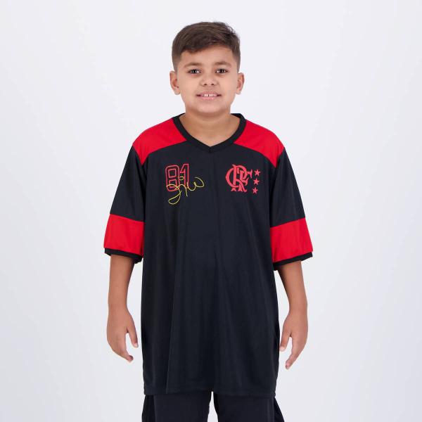 Imagem de Camisa Flamengo Zico Retrô Infantil Preta e Vermelha