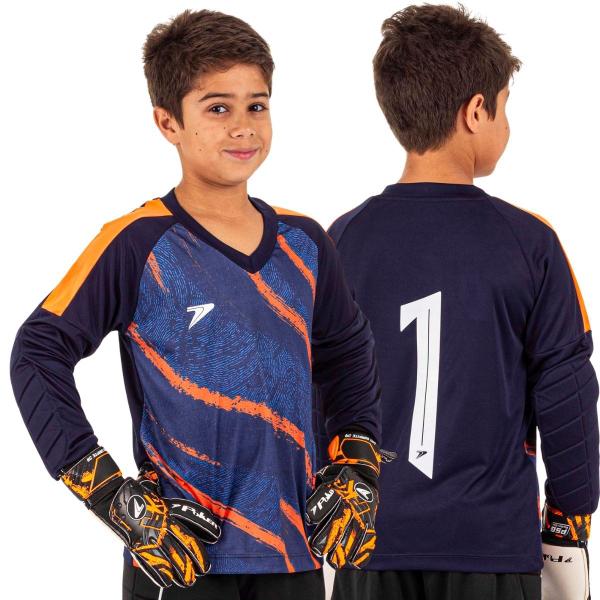 Imagem de Camisa Goleiro Futebol Futsal Poker Juvenil infantil menino com protecao cotovelos