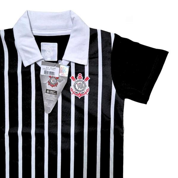 Imagem de Camisa Infantil Corinthians Polo Listrada Retrô Oficial