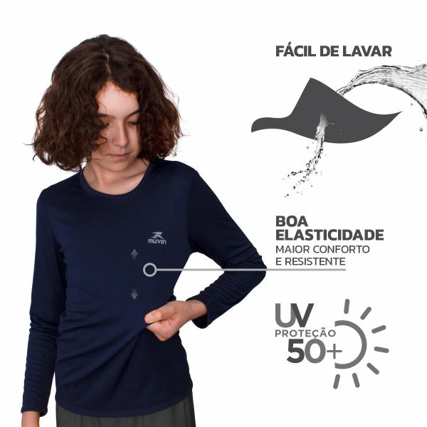 Imagem de Camisa Infantil Dry Basic Muvin - Proteção Solar FPS UV50 - Corrida, Caminhada e Academia