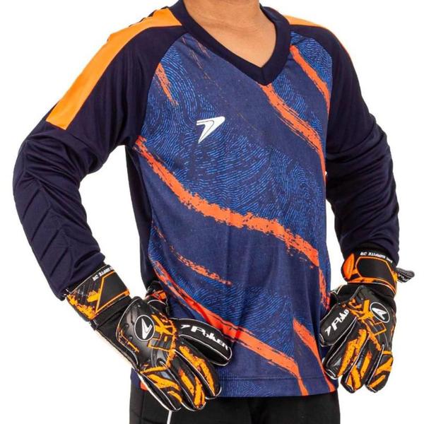 Imagem de Camisa Infantil Poker Goleiro Sublimada Orbit - Marinho e Laranja