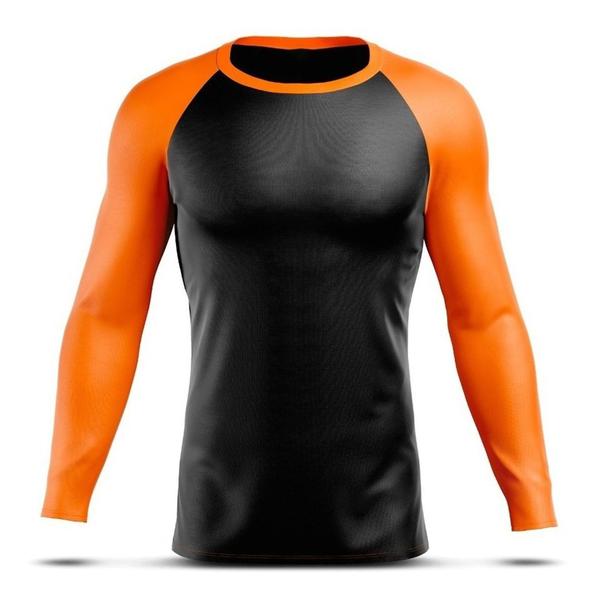 Imagem de Camisa Masculina Camiseta Blusa Térmica Manga Longa Proteção Solar Praia Esportes Elastano Frio