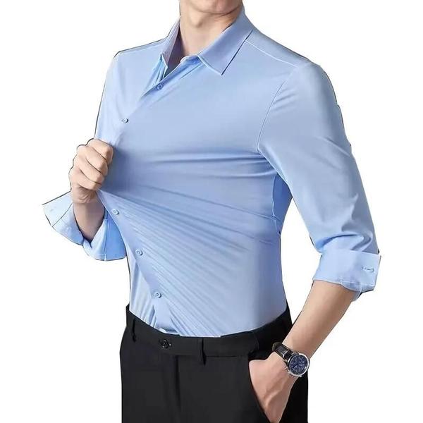 Imagem de Camisa Masculina Sem Costura Anti-rugas Alta Elástica Elastano Camisa De Manga Comprida Seda