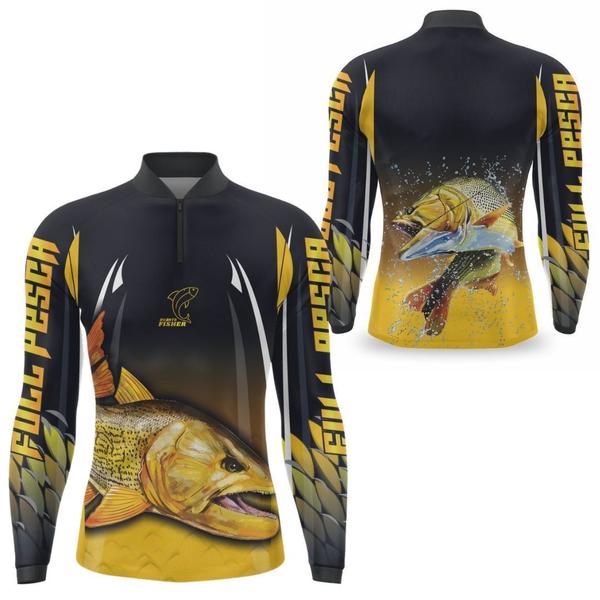 Imagem de Camisa Pesca Manga Longa esportiva Tecido Com Protecao Solar UV 50 Camiseta de Pescaria Traira Tucun