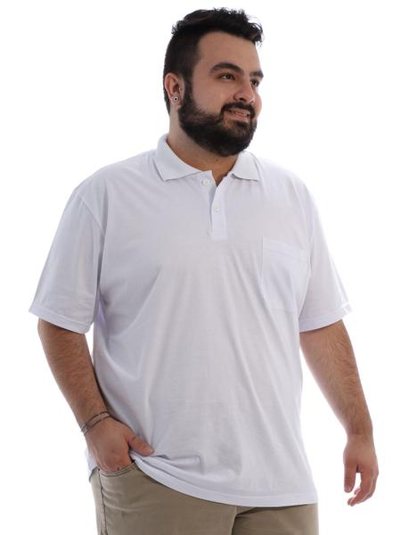 Camisa Polo Plus Size Masculina Com Bolso Básica Branca Camisa