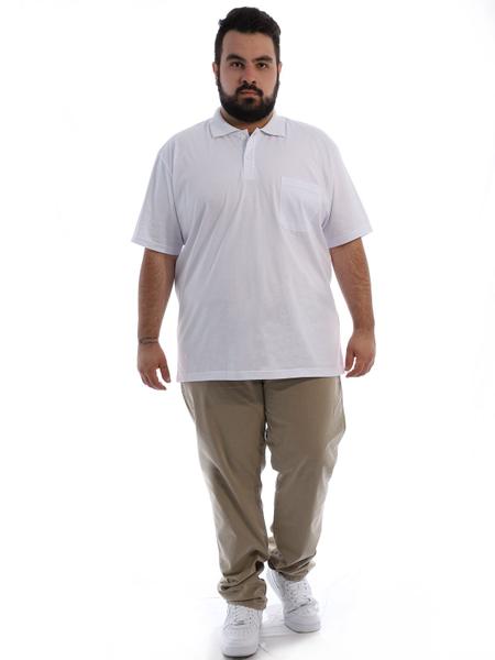 Camisa Polo Plus Size Masculina Com Bolso Básica Branca Camisa