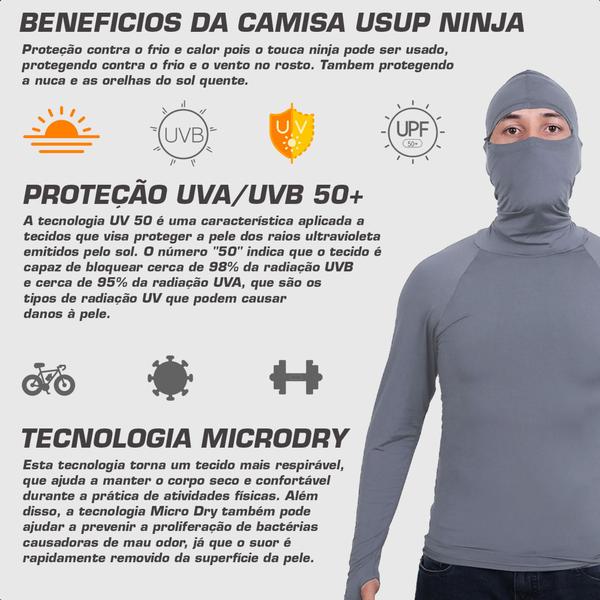 Imagem de Camisa Proteção UV Ciclista Motociclista Entregador Segunda Pele Touca Ninja Balaclava