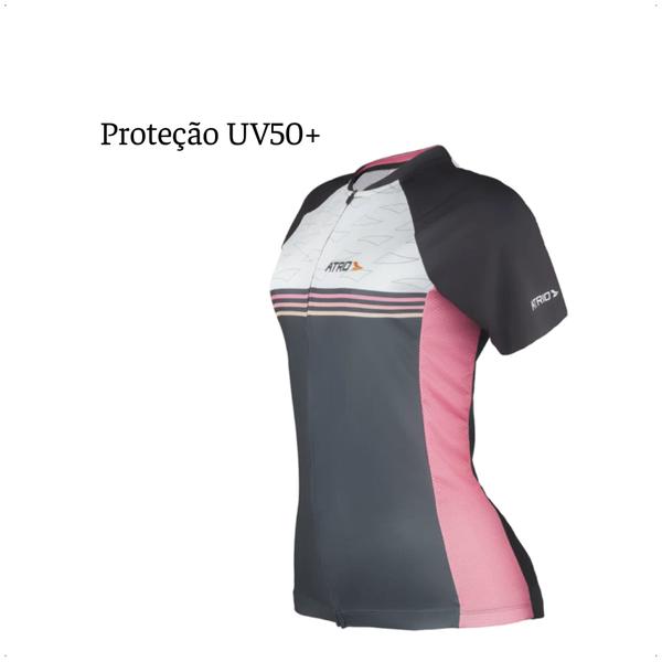 Imagem de Camisa Race Ciclismo Feminina GG Rosa e Preto Bolsos Traseiro Corrida Treino Academia Musculação UV50+ Atrio VB040