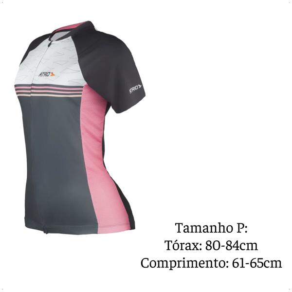 Imagem de Camisa Race Ciclismo Feminina P Rosa e Preto Bolsos Traseiro Corrida Treino Academia Musculação UV50+ Atrio VB037