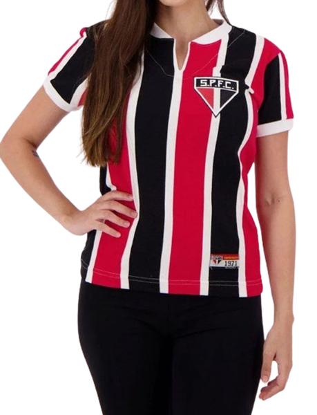 Imagem de Camisa São Paulo Retrô 1971 Paulistão Feminino - Branco e Preto e Vermelho