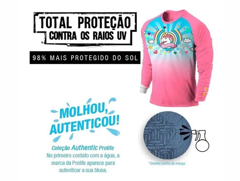 Imagem de Camisa Termica Infantil Meninas Feminino Unicórnio Com Proteção Solar Fator 50 Prolife