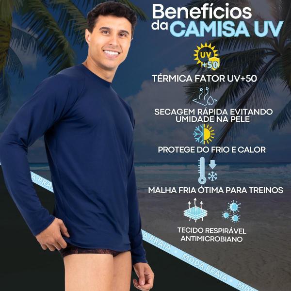 Imagem de Camisa Térmica Masculina Segunda Pele Praia Surf Proteção Uv