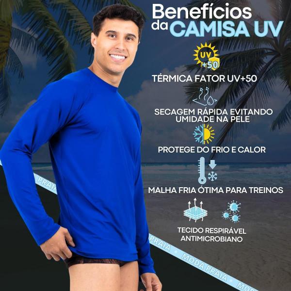 Imagem de Camisa Térmica Masculina Segunda Pele Praia Surf Proteção Uv