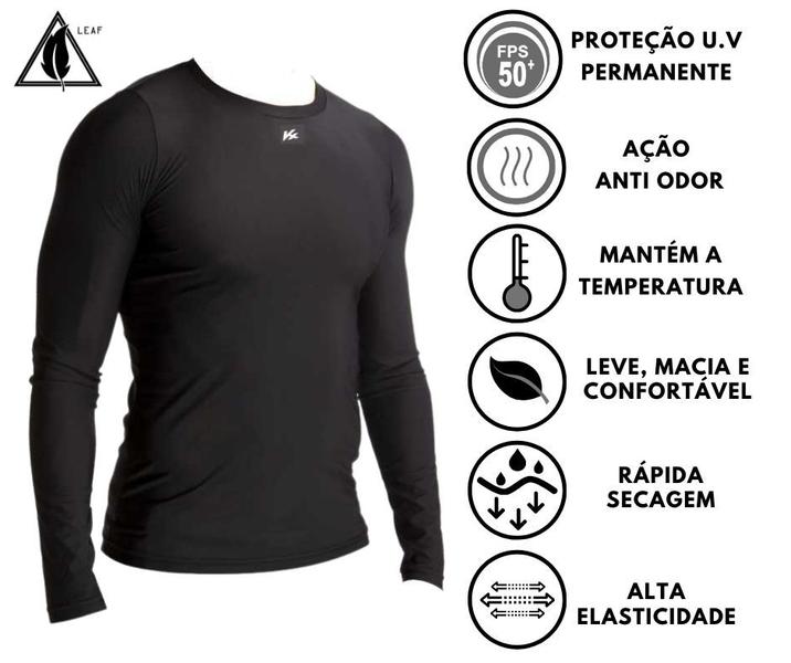 Imagem de Camisa Térmica Segunda Pele Compressão Proteção UV Tamanho Normal e Plus Size Corrida Trilha Futebol Jiu Jitsu Kanxa