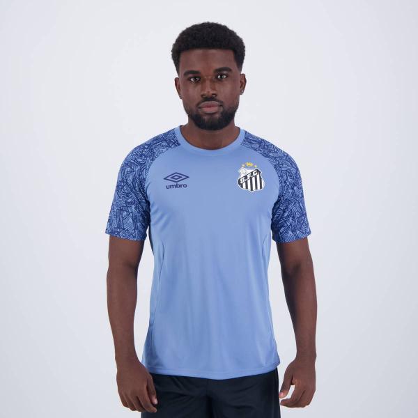 Camisa Umbro Santos Treino Goleiro 2024 Azul Imagem de Camisa Umbro Santos Treino Goleiro 2024 Azul