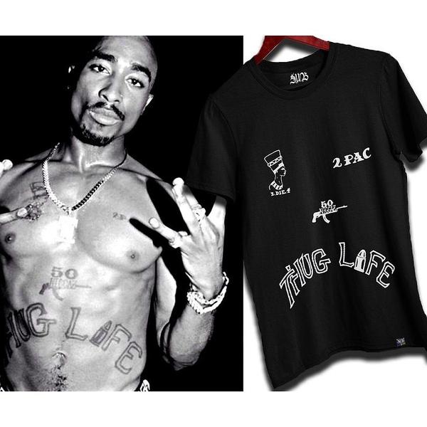 Camiseta Algodão Estampa do Tupac Shakur Thug Life Hip Hop 2pac