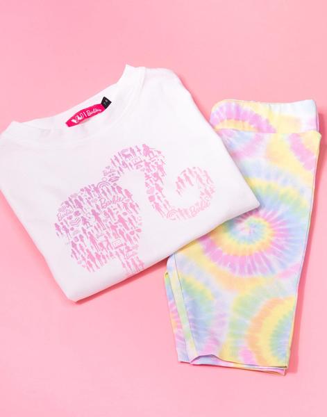 Imagem de Camiseta Barbie com Ciclo Shorts Set Meninas Crianças Logo Tie D