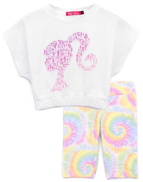 Imagem de Camiseta Barbie com Ciclo Shorts Set Meninas Crianças Logo Tie D