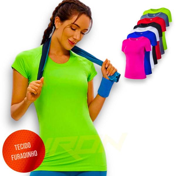 Imagem de Camiseta Blusinha Dry MALHA FRIA POLIMIDA Tecido Furadinho feminina Corrida Academia Yoga 604