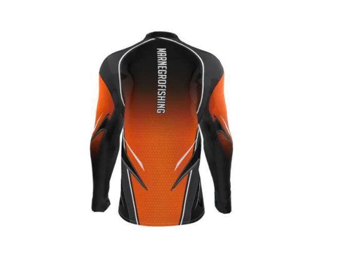 Imagem de Camiseta Camisa Pesca Proteção Uv50 Mar Negro Laranja Clean GG