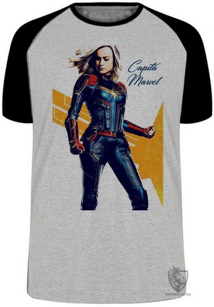 Imagem de Camiseta Capitã Marvel Carol Danvers Blusa Plus Size extra grande adulto ou infantil