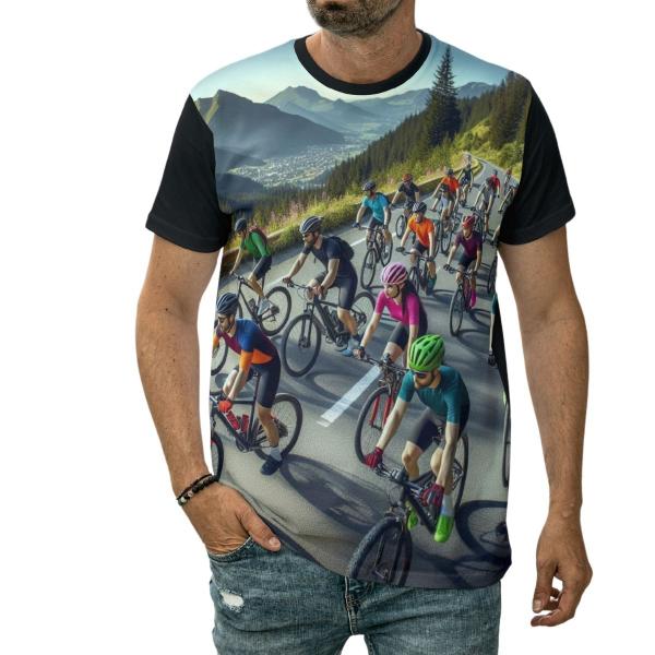 Imagem de Camiseta Com Ciclistas Bicicletas Pedalando Esporte Ciclismo