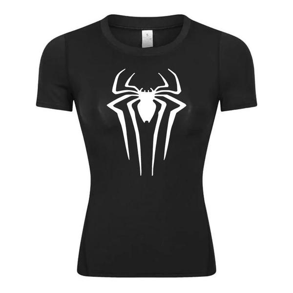 Imagem de Camiseta de Compressão Feminina com Estampa de Aranha - Manga Curta para Corrida, Treino e Yoga