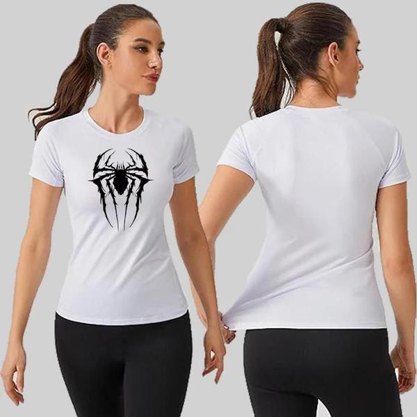 Imagem de Camiseta de Compressão Feminina com Estampa de Aranha - Manga Curta para Corrida, Treino e Yoga