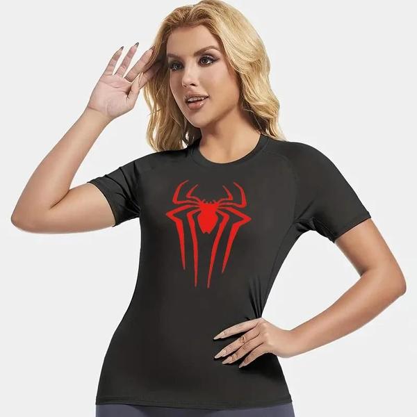 Imagem de Camiseta de Compressão Feminina com Estampa de Aranha - Manga Curta para Corrida, Treino e Yoga