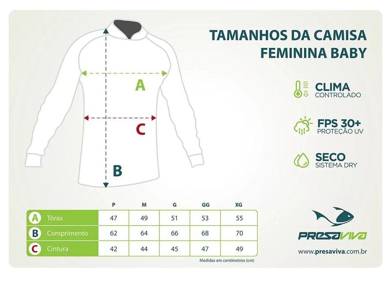 Imagem de Camiseta De Pesca Feminina Baby Look Presa Viva Proteção Solar Uv - PV 07