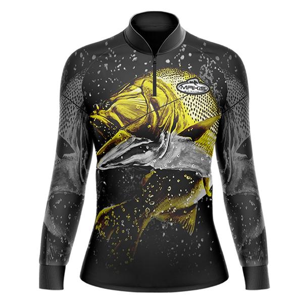 Imagem de Camiseta de Pesca Feminina Gola Ziper Peixe Dourado - Makis