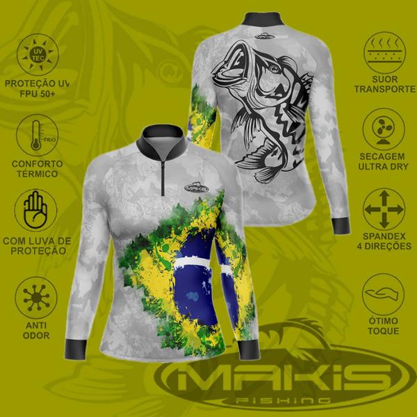 Imagem de Camiseta de Pesca Feminina Gola Ziper Peixe Dourado - Makis