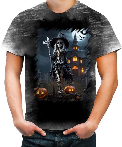 Imagem de Camiseta Desgaste Bruxa Caveira Halloween 10