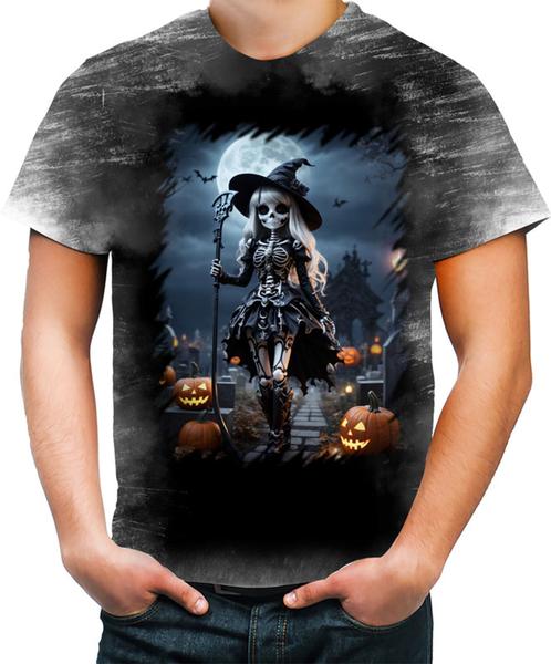 Imagem de Camiseta Desgaste Bruxa Caveira Halloween 6