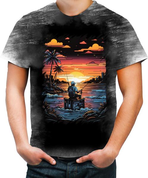 Imagem de Camiseta Desgaste Pesca Esportiva Pôr do Sol Peixes 9