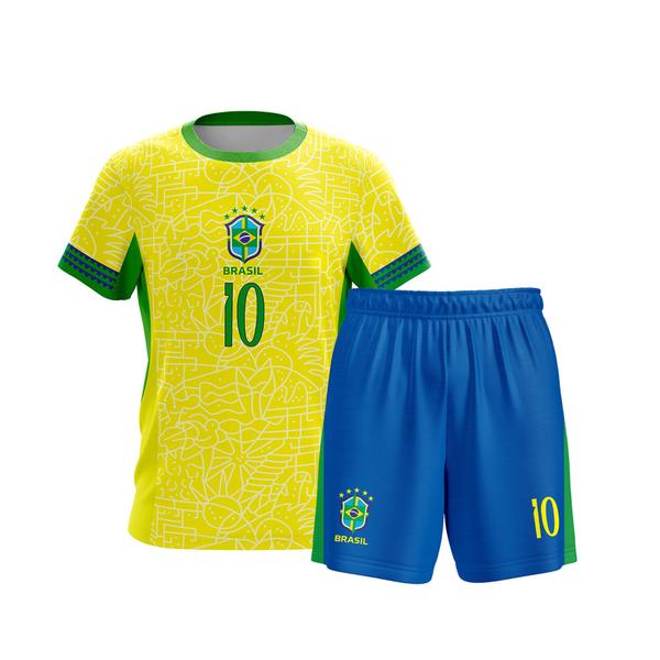 Imagem de Camiseta E Calção Futebol Infantil Brasil Copa Amarelo