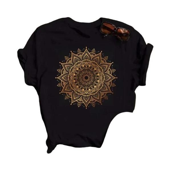 Imagem de Camiseta Feminina Casual com Estampa Mandala Floral - Manga Curta - Estilo 90s