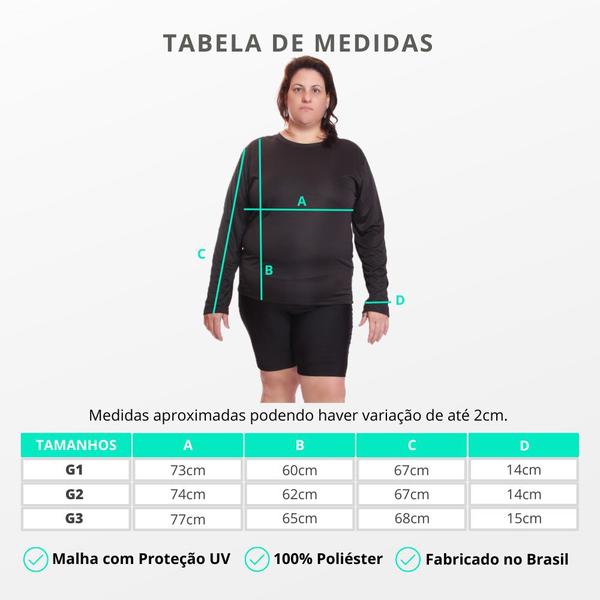Camiseta Feminina Plus Size Manga Longa Dry Fit Lisa Proteção Solar UV Térmica Camisa Treino Academia Praia - DF Imagem de Camiseta Feminina Plus Size Manga Longa Dry Fit Lisa Proteção Solar UV Térmica Camisa Treino Academia Praia