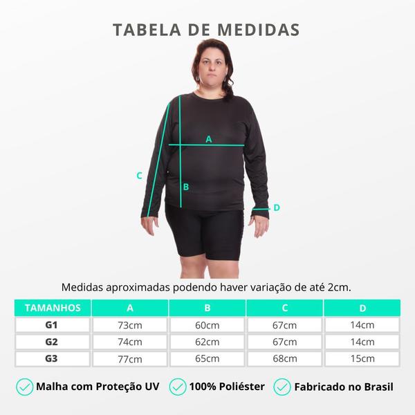 Imagem de Camiseta Feminina Plus Size Manga Longa Dry Fit Lisa Proteção Solar UV Térmica Camisa Treino Academia Praia