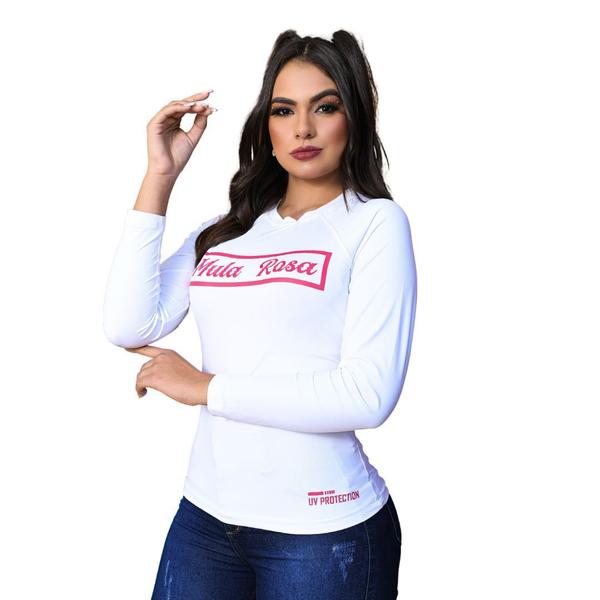 Imagem de Camiseta Feminina Térmica Uv50+ Branca Mula Rosa