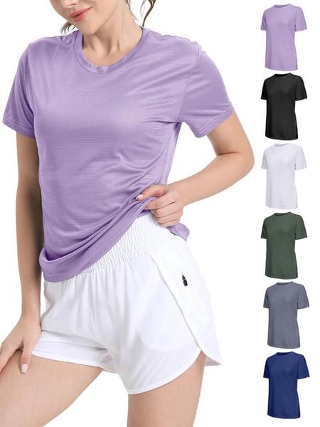 Imagem de Camiseta Feminina Ultraleve De Secagem Rápida Respirável Corrida Academia Compressão Cor Sólida