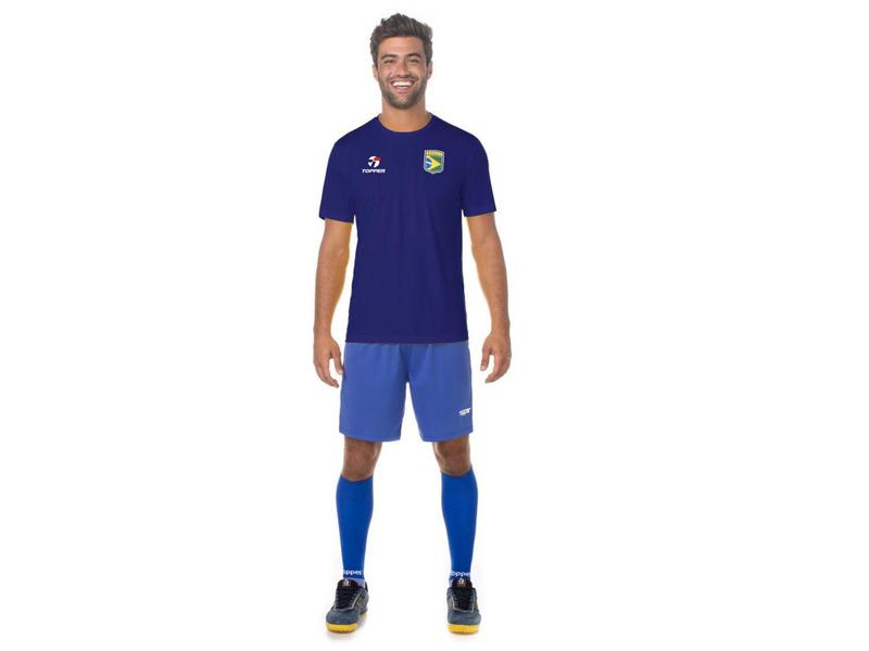 Imagem de Camiseta Gola Alta de Futebol Topper - Brasil Combate II Masculina Manga Curta Azul