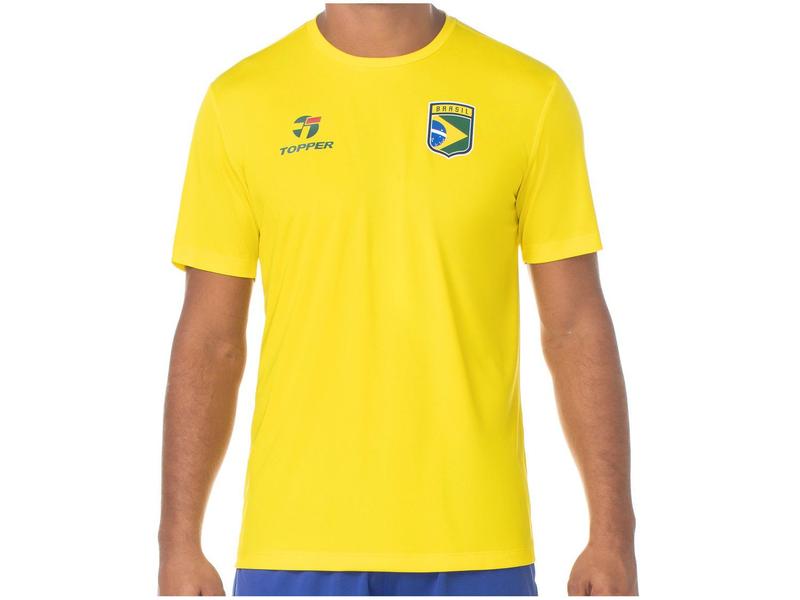 Camiseta Gola Alta de Futebol Topper Brasil Combate Masculina Manga Curta Amarela - Brasil... Camiseta Gola Alta de Futebol Topper Brasil Combate Masculina Manga Curta Amarela - Brasil...