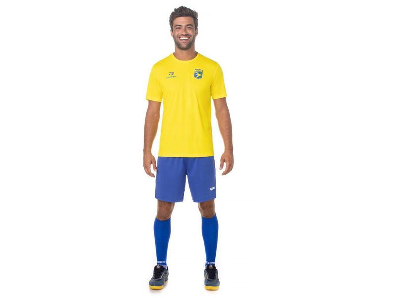 Imagem de Camiseta Gola Alta de Futebol Topper - Brasil Combate Masculina Manga Curta Amarela