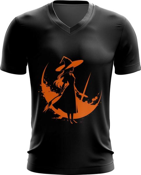 Imagem de Camiseta Gola V Bruxa Halloween Laranja 5