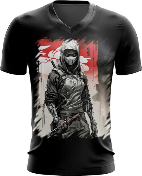 Camiseta Gola V Ciborgue Ninja Robô Espreita 16 - Kasubeck Store Imagem de Camiseta Gola V Ciborgue Ninja Robô Espreita 16