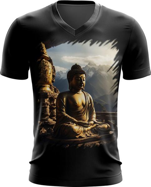 Imagem de Camiseta Gola V Estátua de Buda Iluminado Religião 4