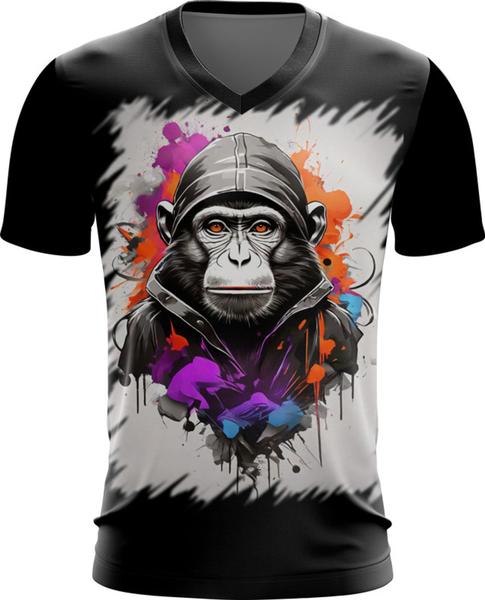 Imagem de Camiseta Gola V Macaco Monkey Ilustrado Vetor 1