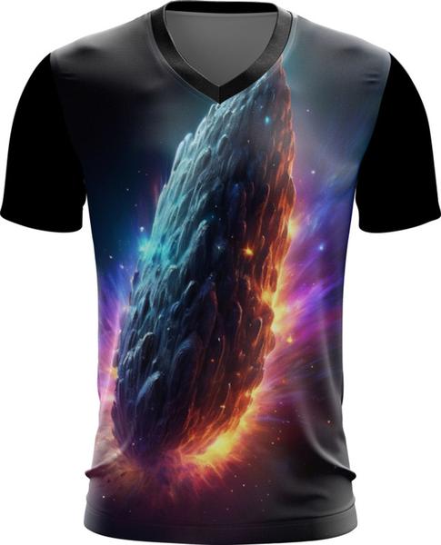 Imagem de Camiseta Gola V Meteoro Neon Espaço Estrelas Cometa 4