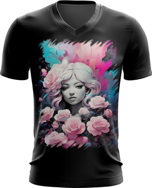 Imagem de Camiseta Gola V Mulher de Rosas Paixão 18